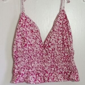 Sim & Sam floral berry triangle spaghetti strap tie smocked crop top